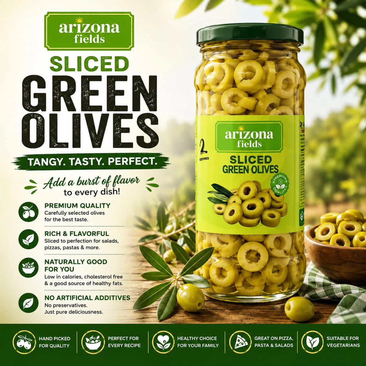 Arizona Fields Sliced Green Olives (370g)