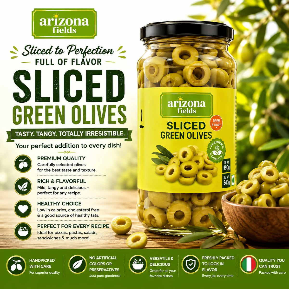 Arizona Fields Sliced Green Olives (244g)