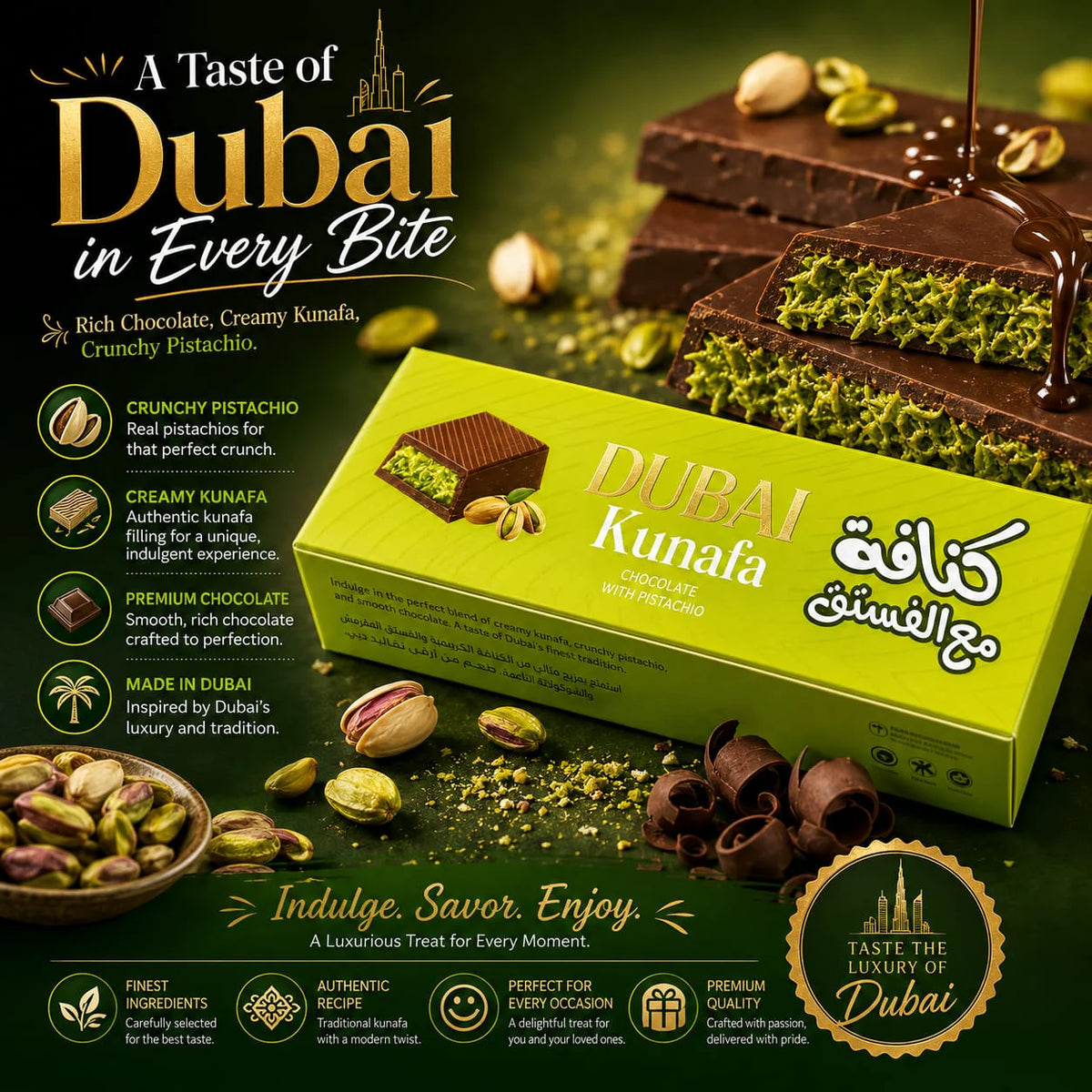 Dubai Pistachio Kunafa Chocolate