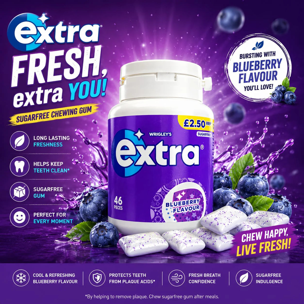 Wrigley's Extra Blueberry Sugar-Free Gum (46 Pieces)