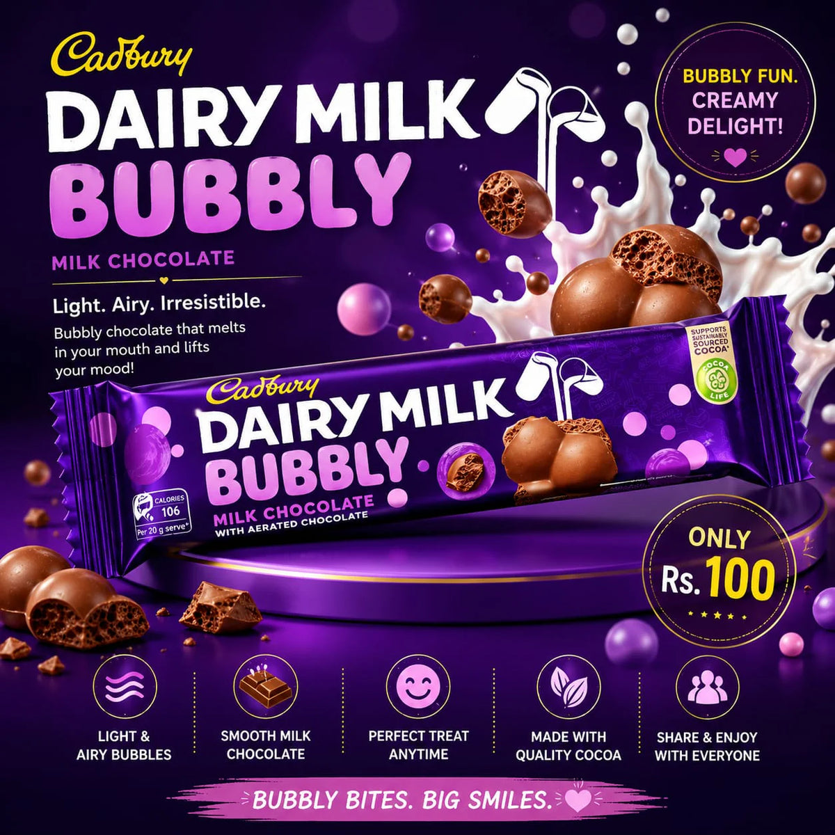 Cadbury Dairy Milk Bubbly Milk Chocolate (20g)