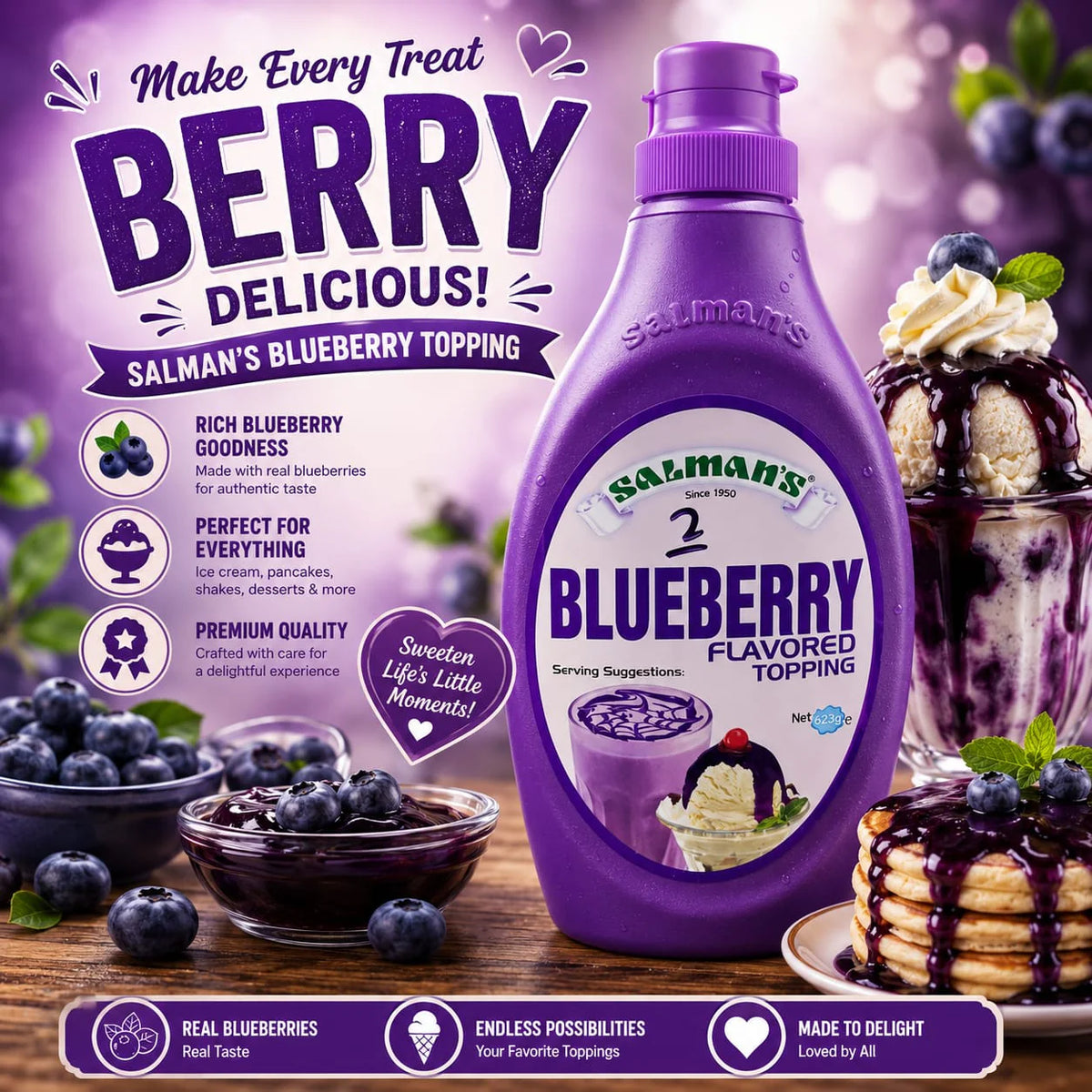 Salmans Blueberry Topping Syrup (623g)