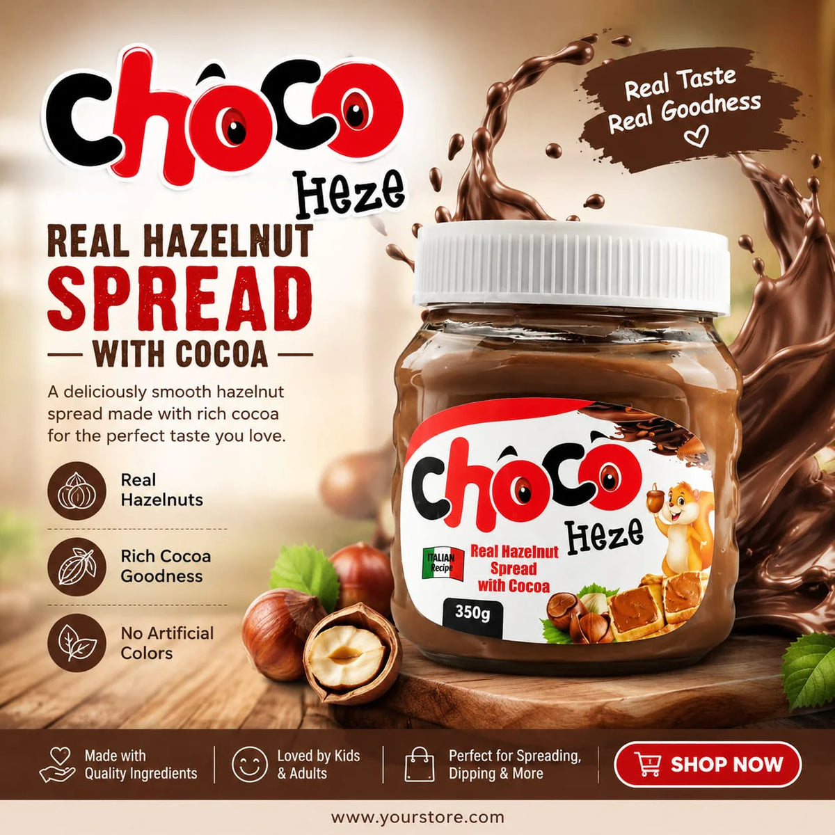 Milkyz Food Choco Heze: Real Hazelnut Spread with Cocoa (350g)