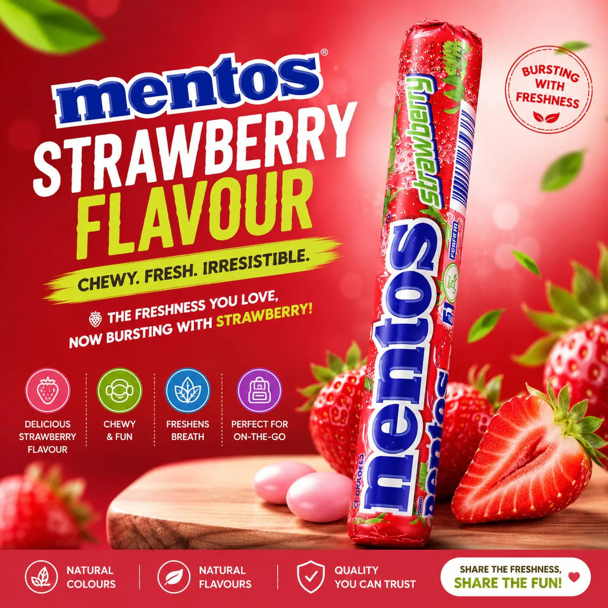 Mentos Strawberry Chewy Dragees (37.5g)