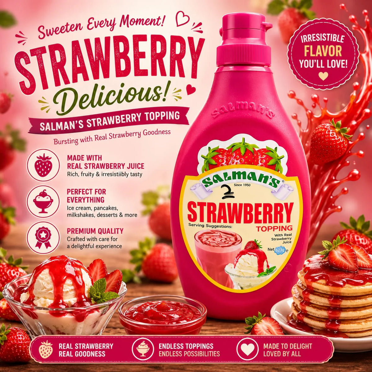 Salmans Strawberry Topping Syrup (623g)